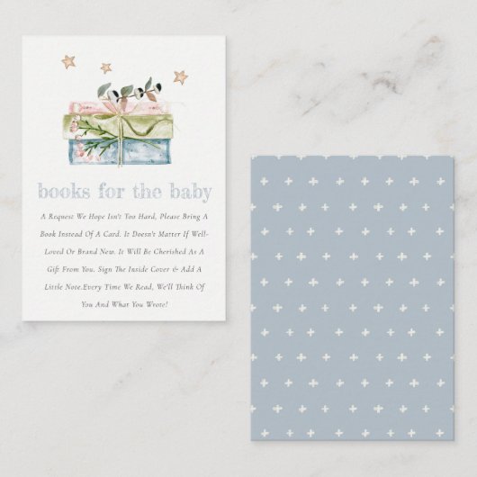 スターズブルー赤面緑の本のための赤ちゃんシャワー エンクロージャーカード (正面/裏面)
