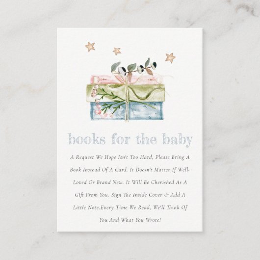 スターズブルー赤面緑の本のための赤ちゃんシャワー エンクロージャーカード (正面)