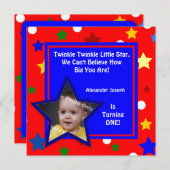 スターズプライマリカラーズチルドレンズフォト誕生日 招待状 (正面/裏面)