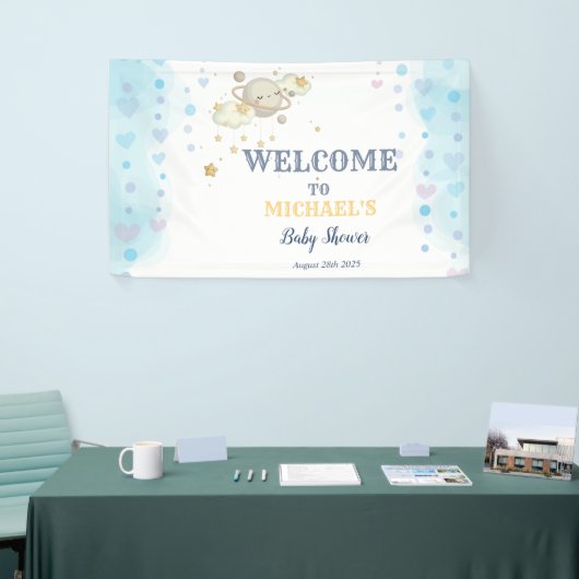 スターズプラネットクラウドブルーベビーシャワー 横断幕 (トレードショー)