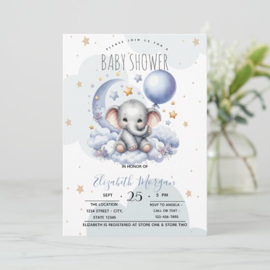 スターズムーンクラウドテディベア赤ちゃんシャワー 招待状 (スタンド正面)