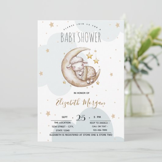 スターズムーンクラウドリトルシープベビーシャワー 招待状 (スタンド正面)