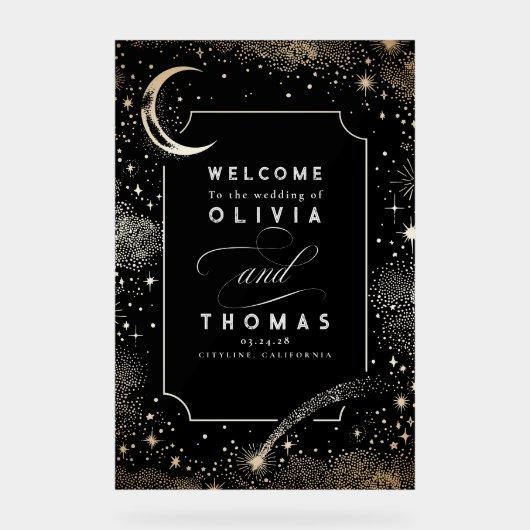 スターズムーンシテラルブラック結婚のウェルカムサイン アクリルサイン (正面)