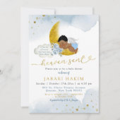 スターズムーンブルーアフリカンエンジェルボーイベビーシャワー 招待状 (正面)