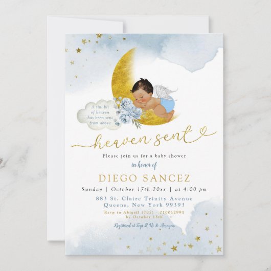 スターズムーンブルー天国がメキシコの赤ちゃんシャワーを送信 招待状 (正面)