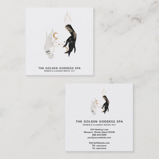 *~*スターズムーンミスティックハンズ金ゴールドパーム葉スパ スクエア名刺 (正面/裏面)