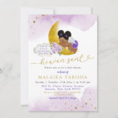 スターズムーン薄紫エンジェルアフリカンガールベビーシャワー 招待状 (正面)