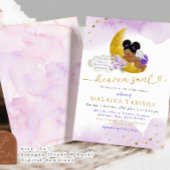 スターズムーン薄紫エンジェルアフリカンガールベビーシャワー 招待状