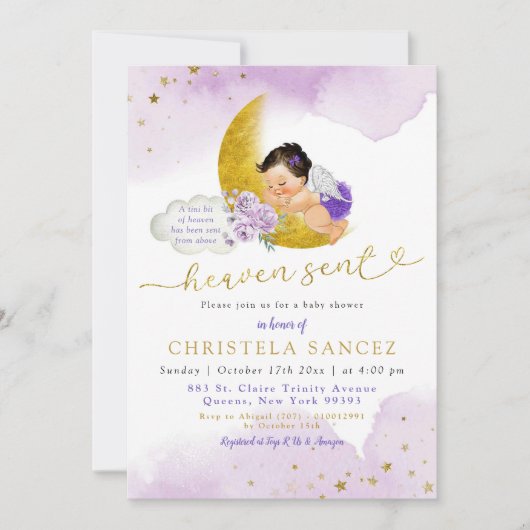 スターズムーン薄紫天国メキシコの赤ちゃんシャワーを送信 招待状 (正面)