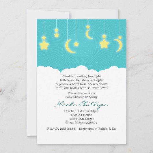 スターズムーン&クラウドベビーシャワー招待状 招待状 (正面)