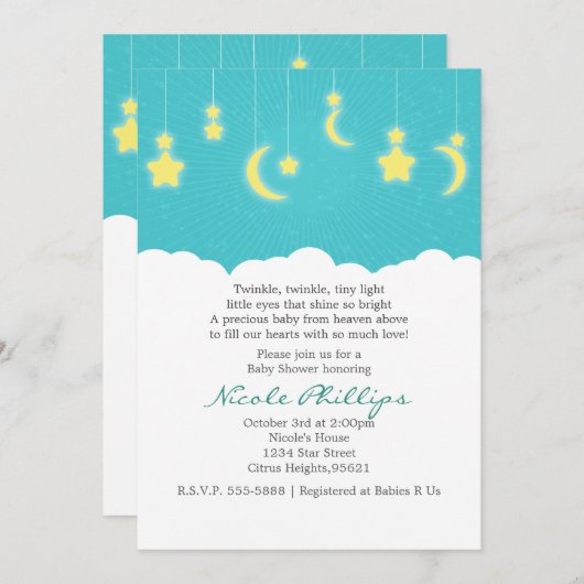 スターズムーン&クラウドベビーシャワー招待状 招待状 (正面/裏面)
