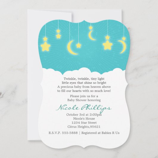 スターズムーン&クラウドベビーシャワー招待状 招待状 (正面)