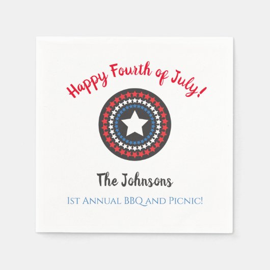 スターズ愛国的7月4日紙パーティーナプキンス スタンダードカクテルナプキン (正面)