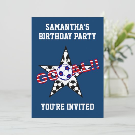 スターズ·アンド·ストライプズサッカーゴール誕生パーティー 招待状 (スタンド正面)