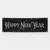 スターズ、シルバー&ブラック、ハッピーニューイヤー 横断幕 (横)