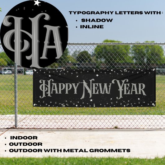スターズ、シルバー&ブラック、ハッピーニューイヤー 横断幕