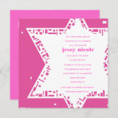 スターズ&スクウェアバーバルミツワー招待状ピンク 招待状 (正面/裏面)