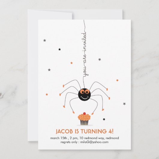 スターズ・スパイダーとカップケーキの誕生日パーティー白 招待状 (正面)
