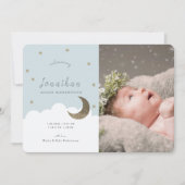 スターズ&ムーンブルー少年の写真誕生のお知らせ 招待状 (正面)