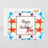 スターズ&ユニオコーン誕生日グリーティングカード ポストカード (正面/裏面)