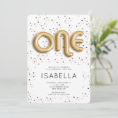 スターズ n ゴールド フォイル バルーン タイプ 1歳の誕生日 招待状 (スタンド正面)