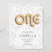 スターズ n ゴールド フォイル バルーン タイプ 1歳の誕生日 招待状 (正面)