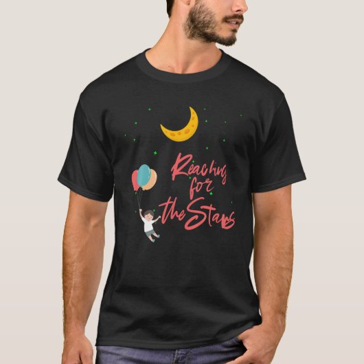 スターズTシャツムーングラフィック宇宙へのリーチ Tシャツ (正面)