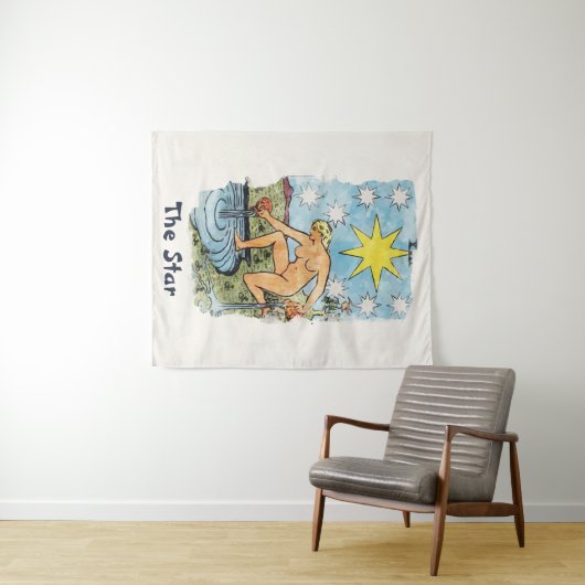 スタータロットカードの水色絵画の タペストリー (インサイチュ(横))