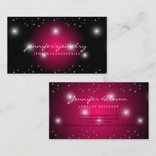 スターダストきらきら光るピンク宝石シルバーダイヤモンド真珠 名刺 (正面/裏面)