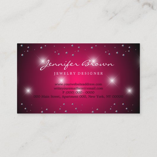 スターダストきらきら光るピンク宝石シルバーダイヤモンド真珠 名刺 (裏面)