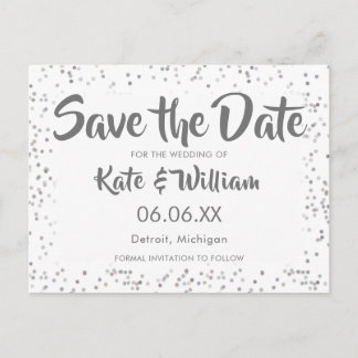 スターダストのシルバー・コンフェティ Save the Date 案内ポストカード