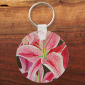 スターダストピンクのユリ 水彩芸術の花 キーホルダー (正面)