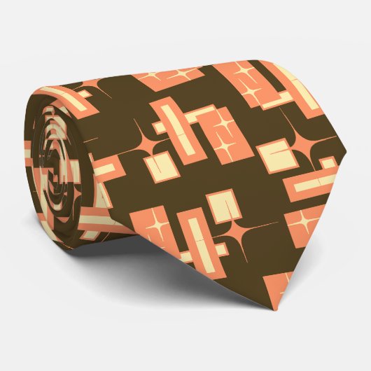 スターダストレトロジオメトリックブラウン両面 ネクタイ (ロール)
