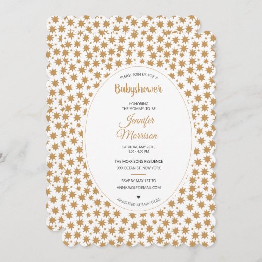 スターダスト天空の魔法のボホ金ゴールドベビーシャワー 招待状 (正面/裏面)