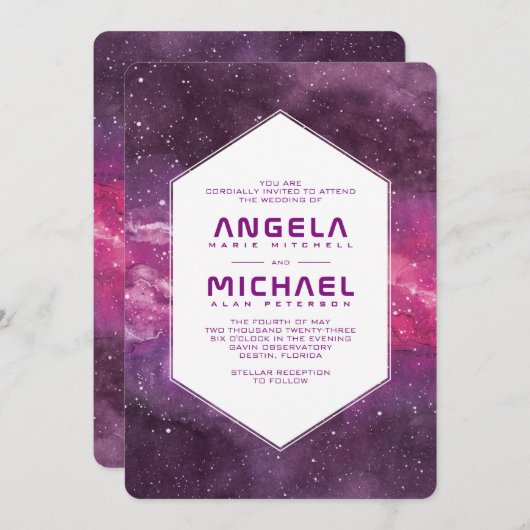 スターダスト宇宙結婚ピンク 招待状 (正面/裏面)