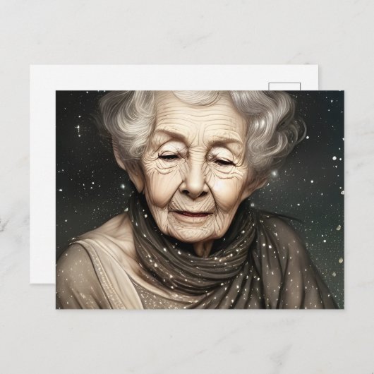 スターダスト・デジタル・アートの美しい老婦人 ポストカード (正面/裏面)