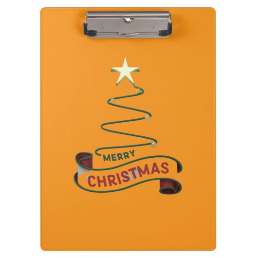 スターデザイン付きミニマルなメリークリスマスツリー クリップボード (正面)