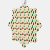 スタートッパーのシームレスなパターンを持つクリスマスツリー オーナメントカード (左)