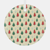 スタートッパーのシームレスなパターンを持つクリスマスツリー ガラスオーナメント (正面)