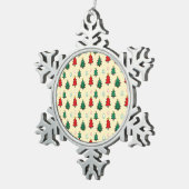 スタートッパーのシームレスなパターンを持つクリスマスツリー スノーフレークピューターオーナメント (右)