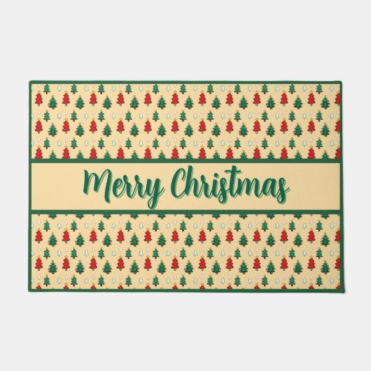 スタートッパーのシームレスなパターンを持つクリスマスツリー ドアマット (正面)