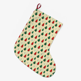スタートッパーのシームレスなパターンを持つクリスマスツリー ラージクリスマスストッキング