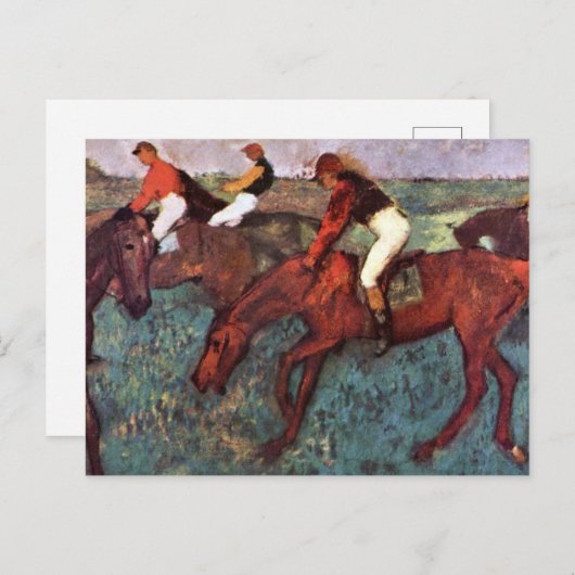 スタート前にジョケイスのトレーニング – Degas 絵画's シーズンポストカード (正面/裏面)