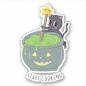 スタート料理ハロウィーンかわいい猫カスタム切り シール (正面)