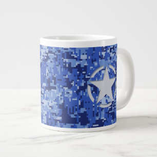 スターネイビーブルーデジタルカモフラージュ ジャンボコーヒーマグカップ