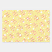 スターハッピーバースデーと女の子の名前ピンク黄色3 ラッピングペーパーシート (正面3)