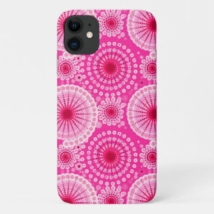 スターバストとピンホイール、明るい赤紫色ピンク&マルーン iPhone 11 ケース