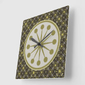 スターバストとラインミッドセンチュリーパターン地球の色合い スクエア壁時計 (傾斜)