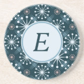 スターバストと線ミッドセンチュリーパターンブルー コースター (正面)