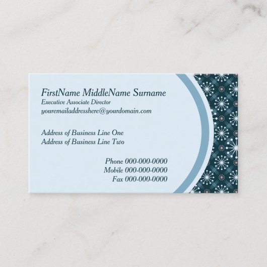 スターバストと線ミッドセンチュリーパターンブルー 名刺 (正面)
